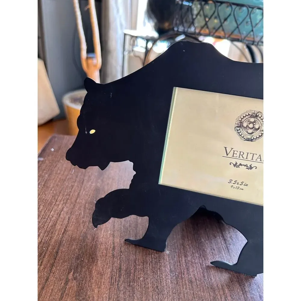 New black bear shaped tabletop picture frame from Veritas holds 3.5